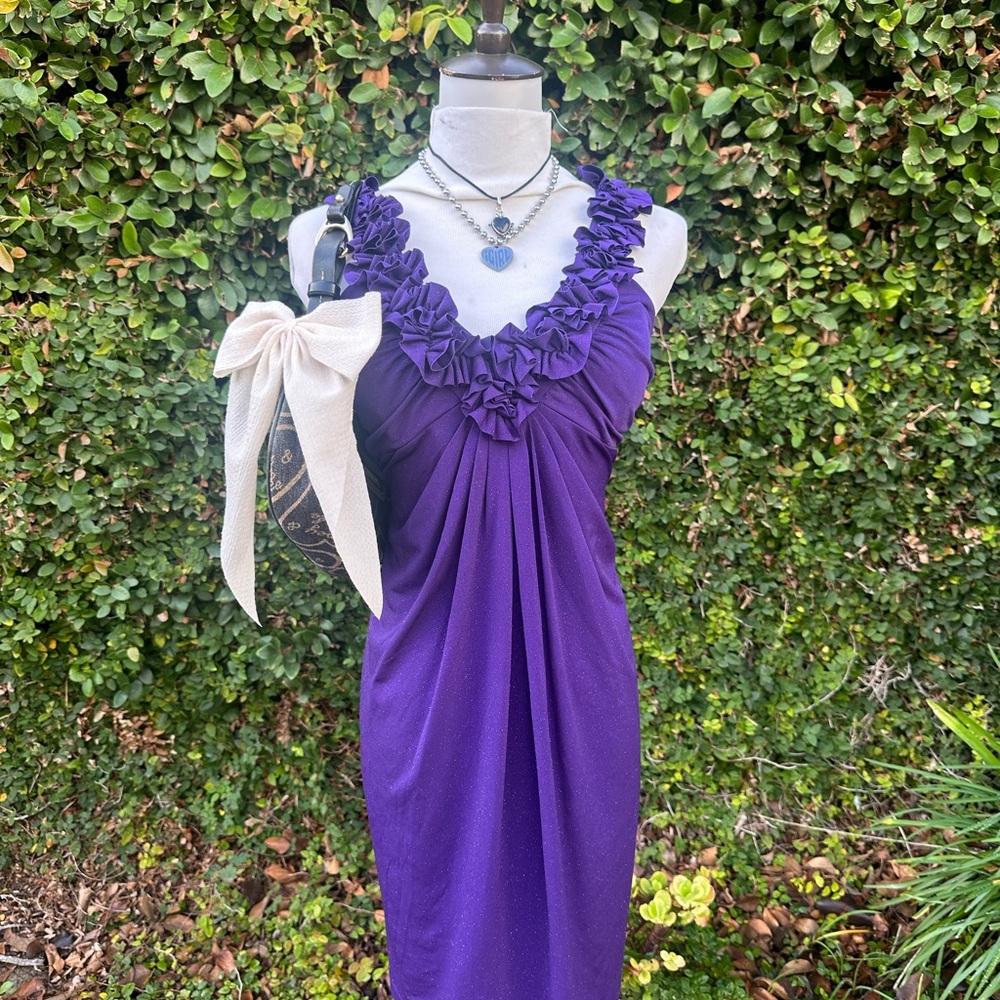 ✨Enfocus Studio Purple Ruffle Midi Dress